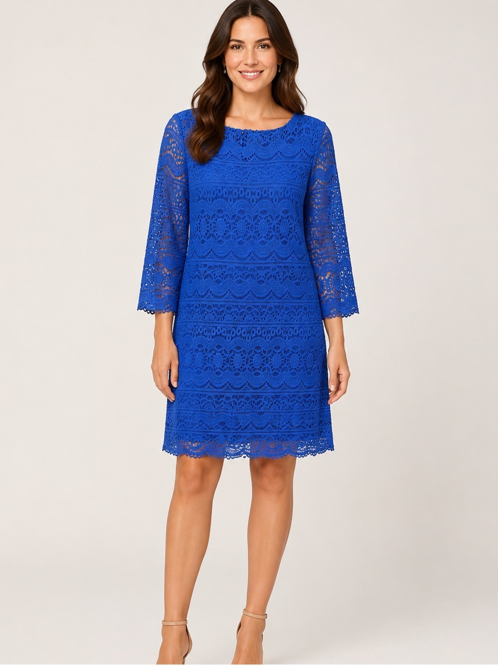 Chico’s Women’s Size 1 Small Cobalt Blue Lace Shift Dress 3/4 Sleeve